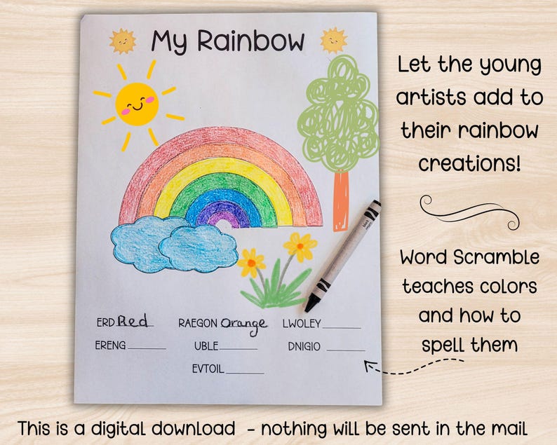 Build a Rainbow Craft Cut and Paste Coloring Activity, Earth Day ...