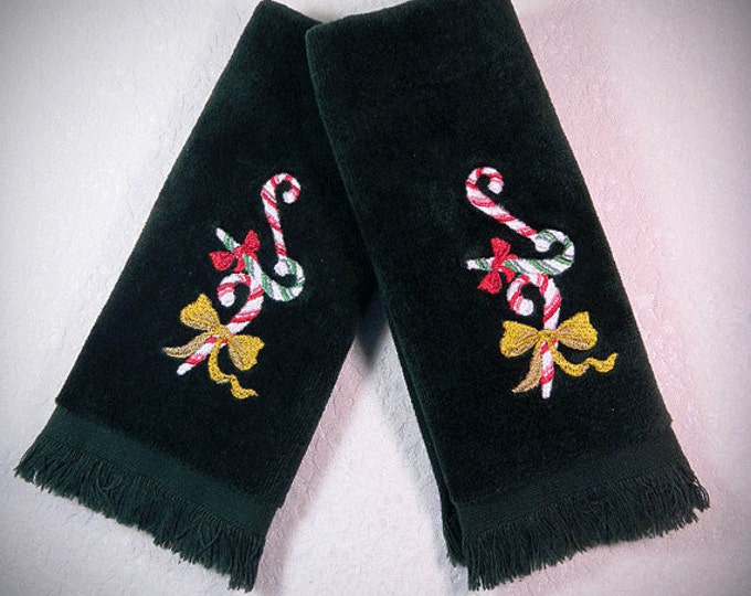 Set of 2 Embroidered Fingertip Guest Towels Christmas Candy Etsy