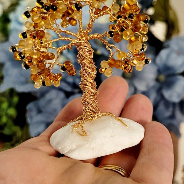 Elegant Wire Bonsai Tree, Stone and Wire Beaded Bonsai Tree