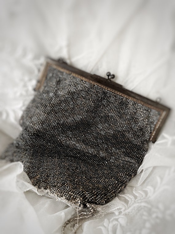 Stunning 1920’s French Beaded Clutch Bag - Pewter… - image 1