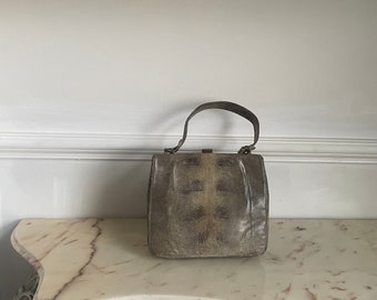 Stunning 1920’s French Vintage Lizard Skin Shoulder Bag - Pale Grey & Cream Tones - A Classic! Amazing Condition. Art Deco