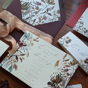 Wildblumen Aquarell HochzeitSeinladung | Hochzeitspapier | Bauchband | Details Karte | RSVP Karte | Umschlag Liner | Herbst