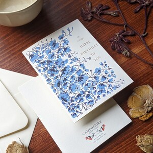 Alles Gute zum Geburtstag Blaue Blumen Grußkarte | 4,25x5,5" | Aquarell Kunst | Klappkarte | Individuell - 5er Pack | Notecard | Freund | Garten | Geschenk