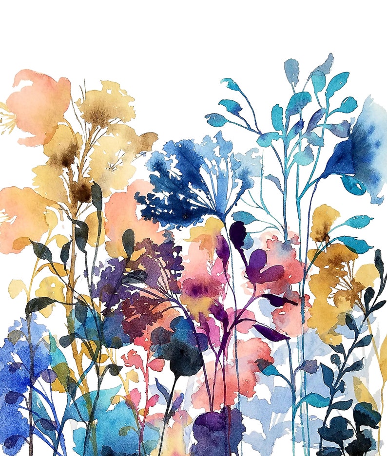 Inky Flowers Watercolor Giclee Print Flower Art Watercolor Etsy