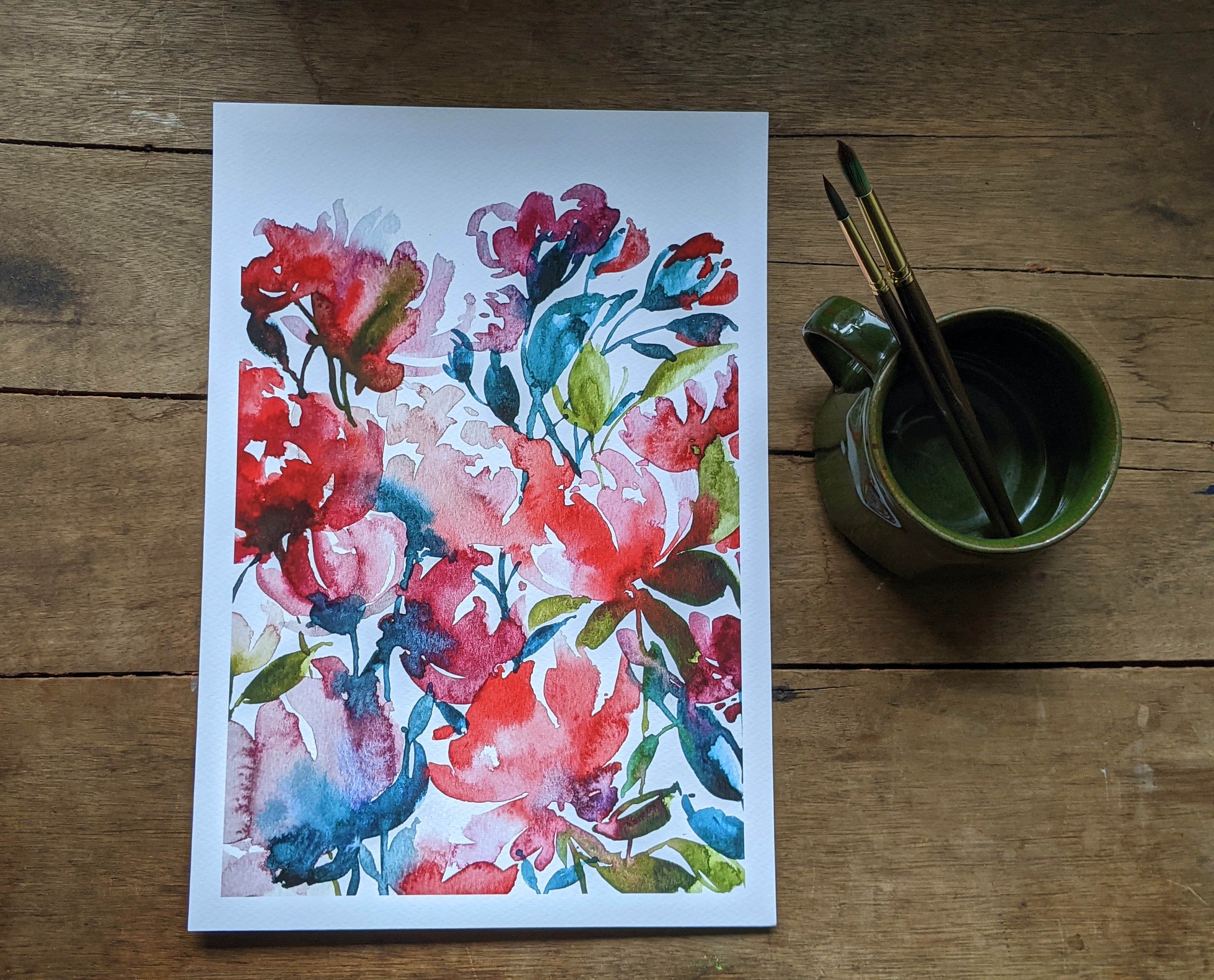 Scarlet Blooms Watercolor Giclee Print Flower Art Watercolor Print Wall