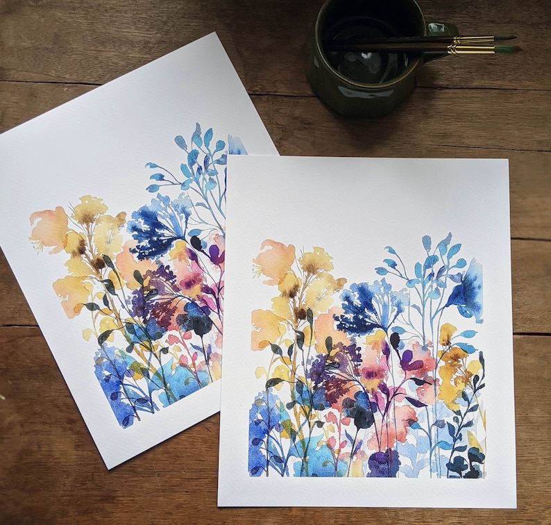 Inky Flowers Watercolor Giclee Print Flower Art Watercolor Etsy