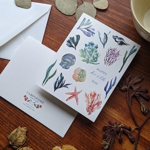 Alles Gute zum Geburtstag Sea Life Grußkarte | 4,25x5,5" | Aquarell Kunst | Klappkarte | Individuell-5er Pack | Notecard | Freund | Familie | Geschenk
