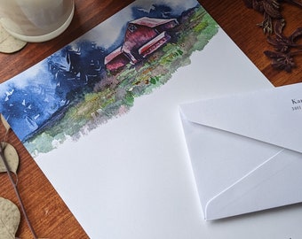 Landscape Letterhead Set | 8.5"x11" Paper + Envelopes | Custom | Monogram | Watercolor Painting | Anniversary | Thank You | Husband | Dad