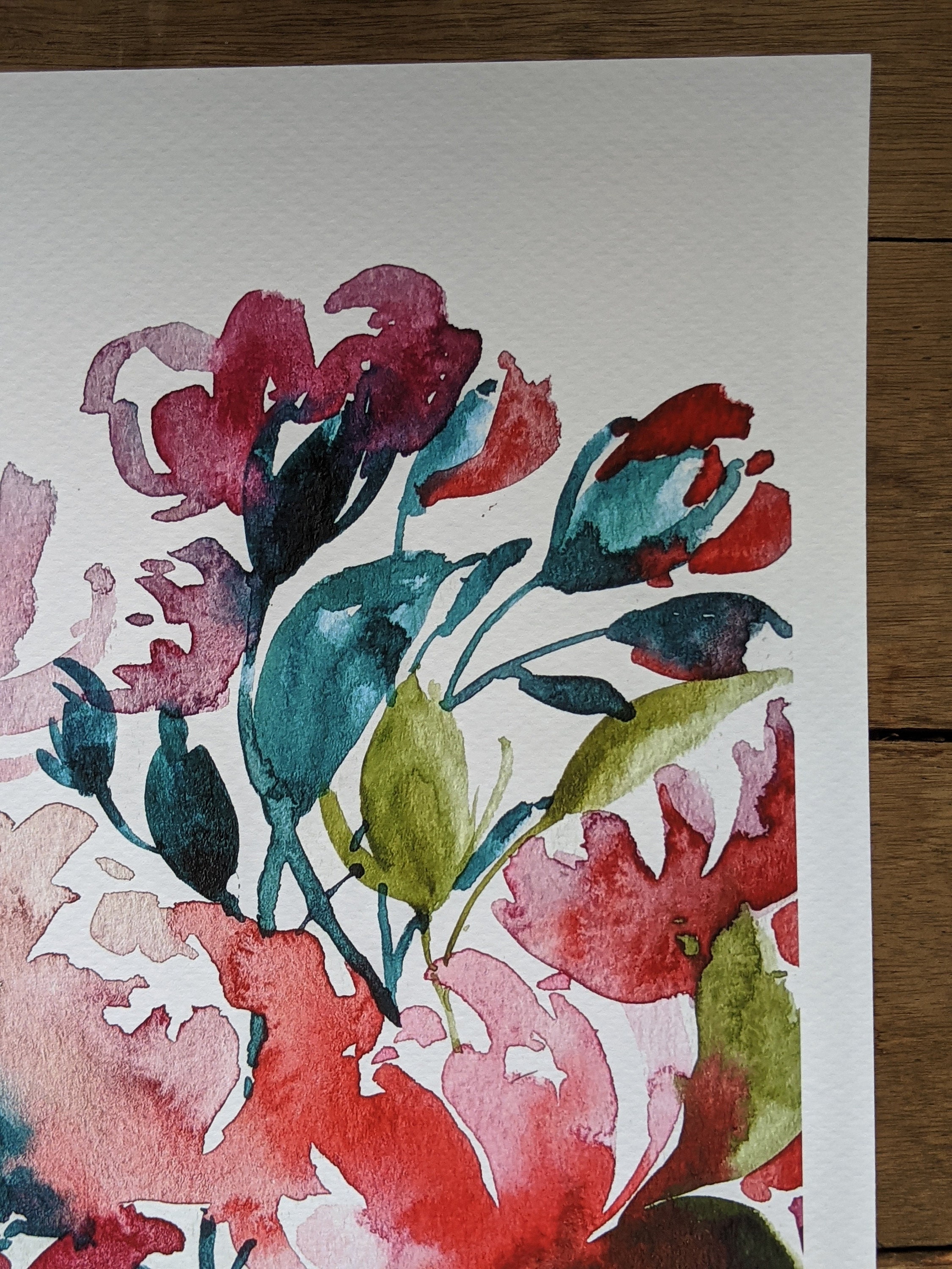 Scarlet Blooms Watercolor Giclee Print Flower Art Watercolor Print Wall