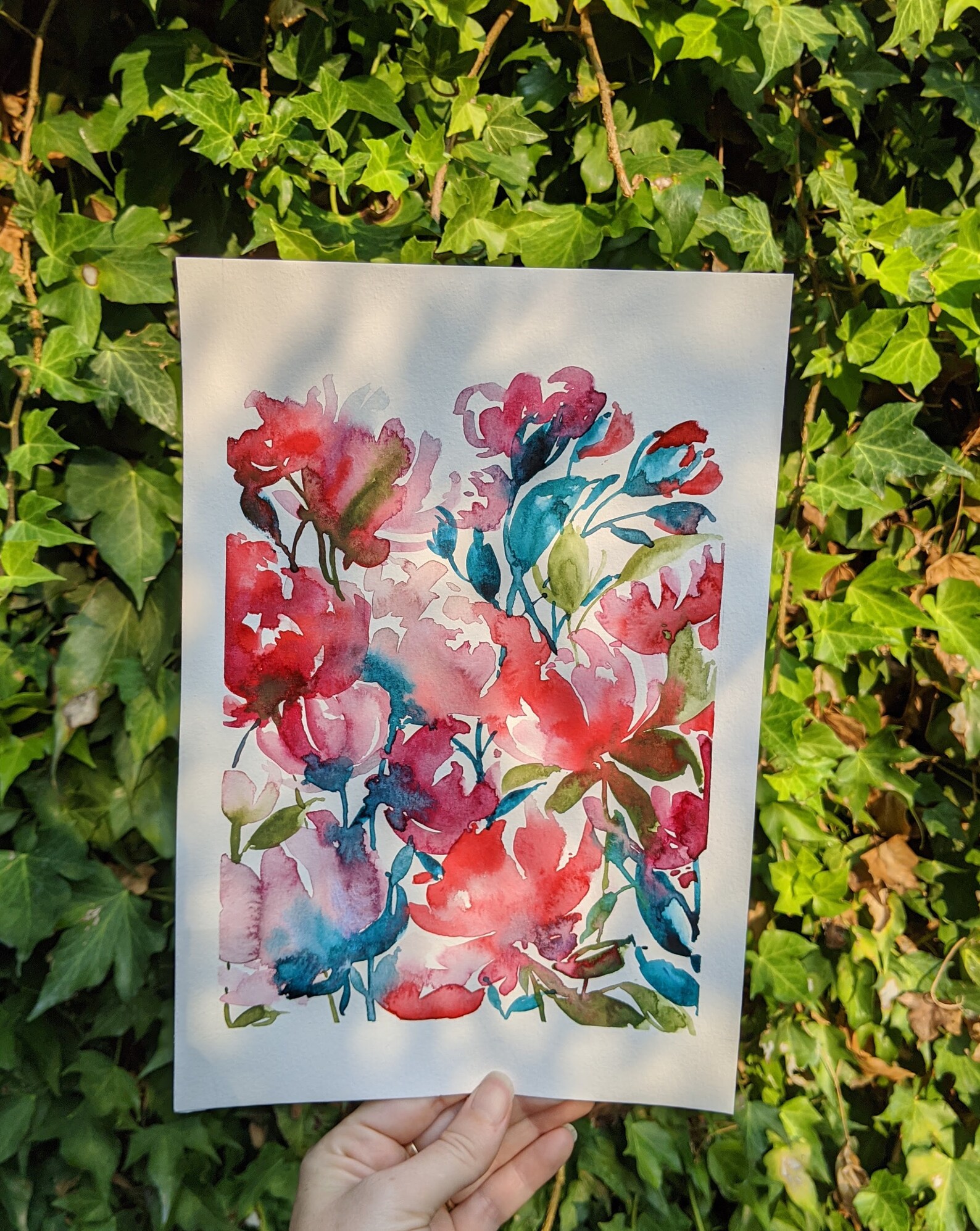 Scarlet Blooms Watercolor Giclee Print Flower Art Etsy
