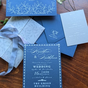 Conjunto de convites de casamento de caligrafia de tinta branca | Artigos de papelaria | Mínimo Moderno | Envoltório de velino | Envelope Impresso | Cartolina