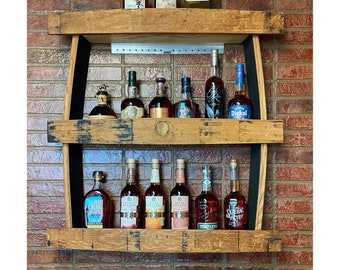 Whiskey Barrel Stave Wall Bar/ Rustic wall bar/ Bar Decor/ Bar shelf/Free Shipping
