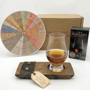 Bourbon Barrel Wood Glencairn Glass Coaster: Whiskey Lover Free Gift