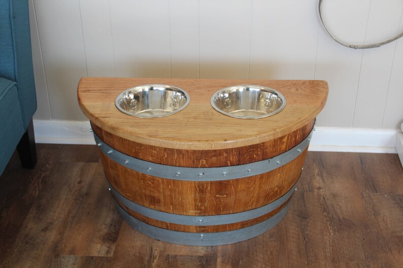 Wine Barrel Elevated Dog Feeder Dog feeder Pet feeder Dog dish Food bowl Pet bowlBarrel Art