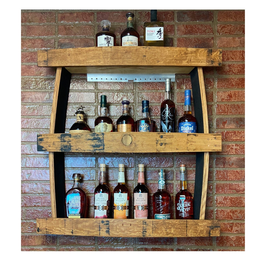 Whiskey Barrel Stave Wall Bar/ Rustic Wall Bar/ Bar Decor/ Bar Shelf