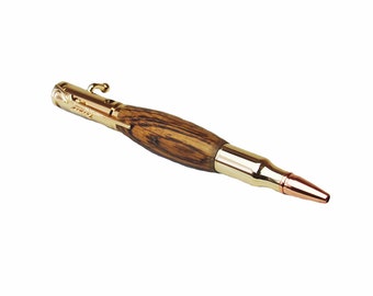 24k Gold Pen, 30 Caliber Bullet Pen, Gold Bullet Pen, Bullet Gift, Handmade Wood Pen, Wooden Pen, Custom Wood Pen, Oak Pen, Barrel Pen