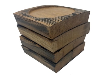 Whiskey Barrel Coasters: Rustic Oak Wood Coaster Set
