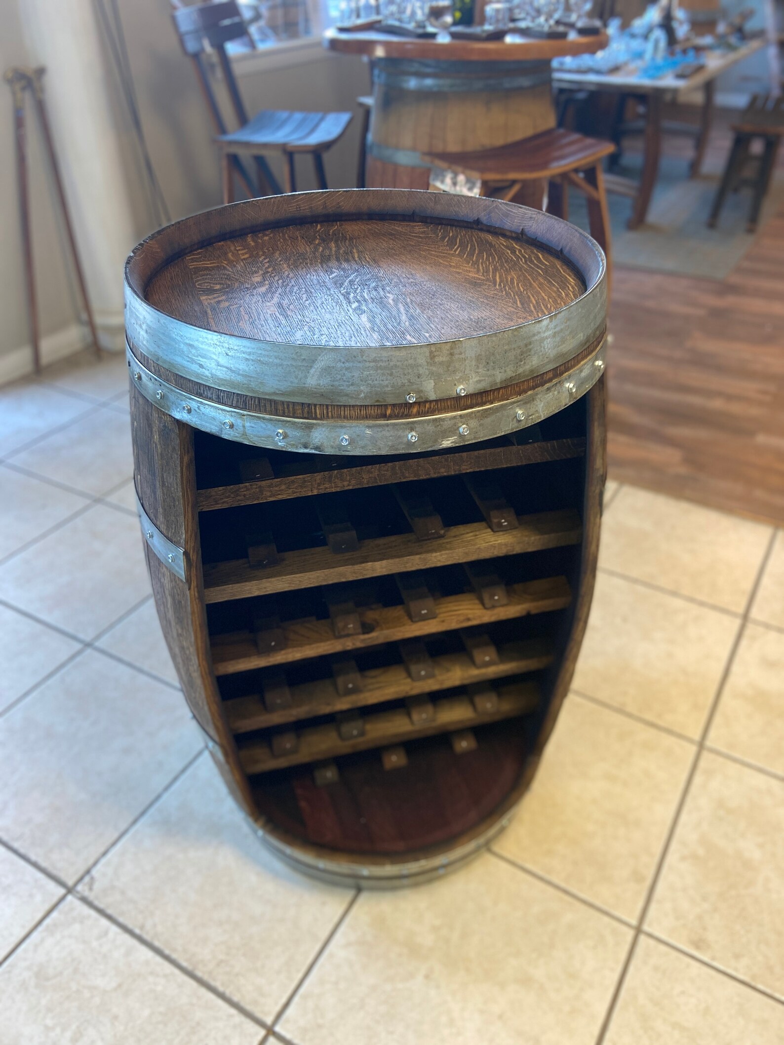 6 Shelf Barrel Bar/ Wine Rack/ Wine Bottle Holder/ Wine Barrel Etsy