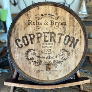 Engraved Whiskey Barrel Head | Personalized Guest Book | Wedding Gift | 5th Anniversary Gift | Reclaimed Bourbon Barrel Lid Decor