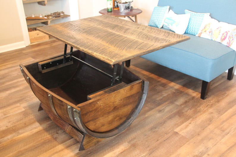 Wine Barrel Coffee Table Home Decor Indoor Furniture Outdoor Desk Tray Top