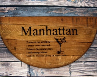 Engraved Whiskey Barrel Lid Sign: Custom Recipe Bar Decor