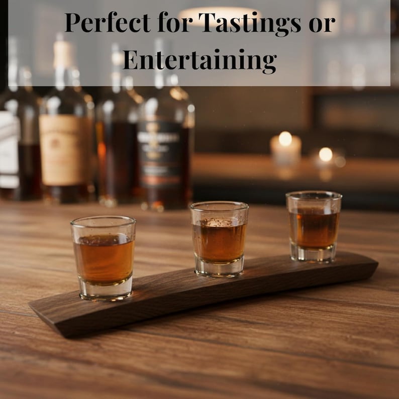 Reclaimed Barrel Stave Whiskey Flight with Glasses - Thumbnail 3