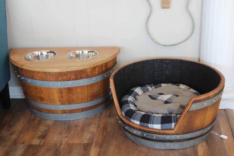 Wine Barrel Elevated Dog Feeder Dog feeder Pet feeder Dog dish Food bowl Pet bowlBarrel Art