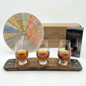 Glencairn Whiskey Flight: Reclaimed Oak Barrel Stave, 3 Glass, Free Gift