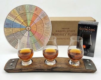 Glencairn Whiskey Flight: Reclaimed Oak Barrel Stave, 3 Glass, Free Gift
