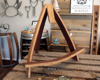 Rustic Wine or Whiskey Barrel Stave Easel: Barrel Head and Art Display Stand