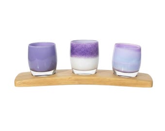 Wine Barrel Stave Candle Holder: 3 Glassybaby Display, Reclaimed Wood