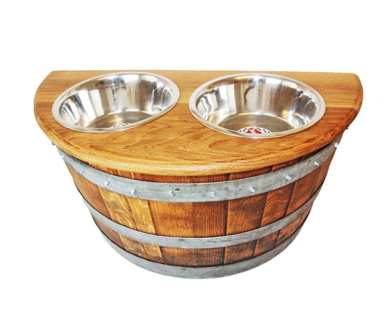 Wine Barrel Elevated Dog Feeder Dog feeder Pet feeder Dog dish Food bowl Pet bowlBarrel Art