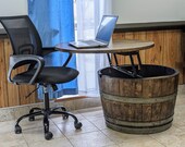 Whiskey Barrel Table, Wine Barrel Table, Wood Barrel Table, Lift Table, Unique Living Room Table, Storage Table, Barrel Table