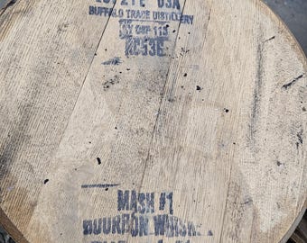 Authentic Buffalo Trace Bourbon Barrel Head | Reclaimed Oak Whiskey Barrel Lid | Unfinished DIY Wood Craft Supply