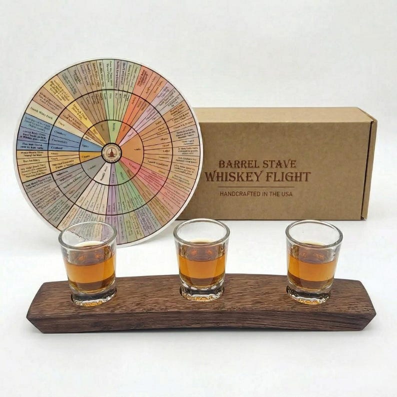 Reclaimed Barrel Stave Whiskey Flight with Glasses