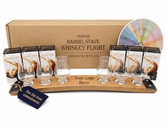 Personalized Whiskey Flight: Reclaimed Bourbon Barrel Tasting Tray, Optional 6 Glencairn Glasses