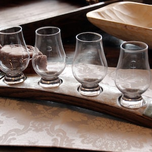 Premium 4 Glass barrel whiskey flight/ Glencairn glasses/ Whiskey serving tray/ whiskey tasting set/ Bourbon flight/ FREE Shipping