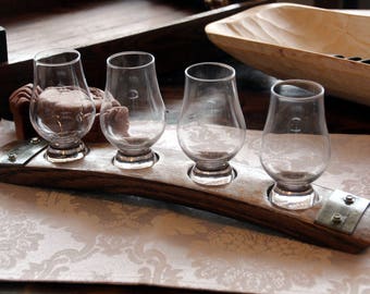 Premium 4 Glass barrel whiskey flight/ Glencairn glasses/ Whiskey serving tray/ whiskey tasting set/ Bourbon flight/ FREE Shipping