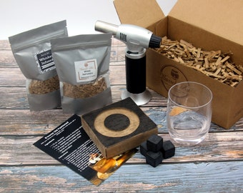 Handcrafted Whiskey Barrel Cocktail Smoker Kit with Chips, Stones & Tray | Bourbon Lovers Gift Set