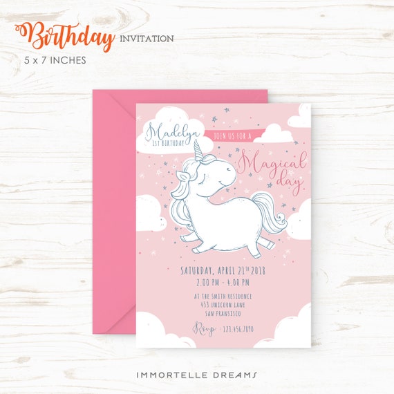Urodziny Unicorn Zaproszenie Party Urodzinowe Jednorożca Etsy
