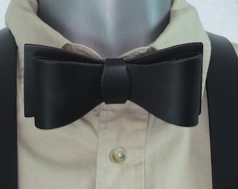 Close Out Black Premium Leather Bow Tie