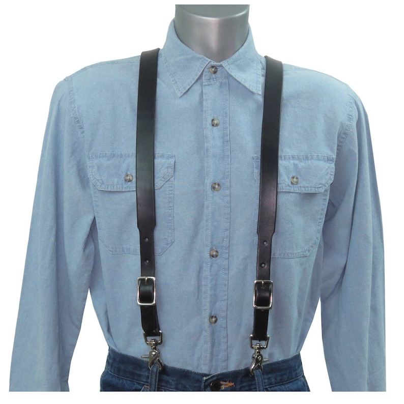 Black Premium Leather XBack Suspenders with Silver Ring Back Etsy