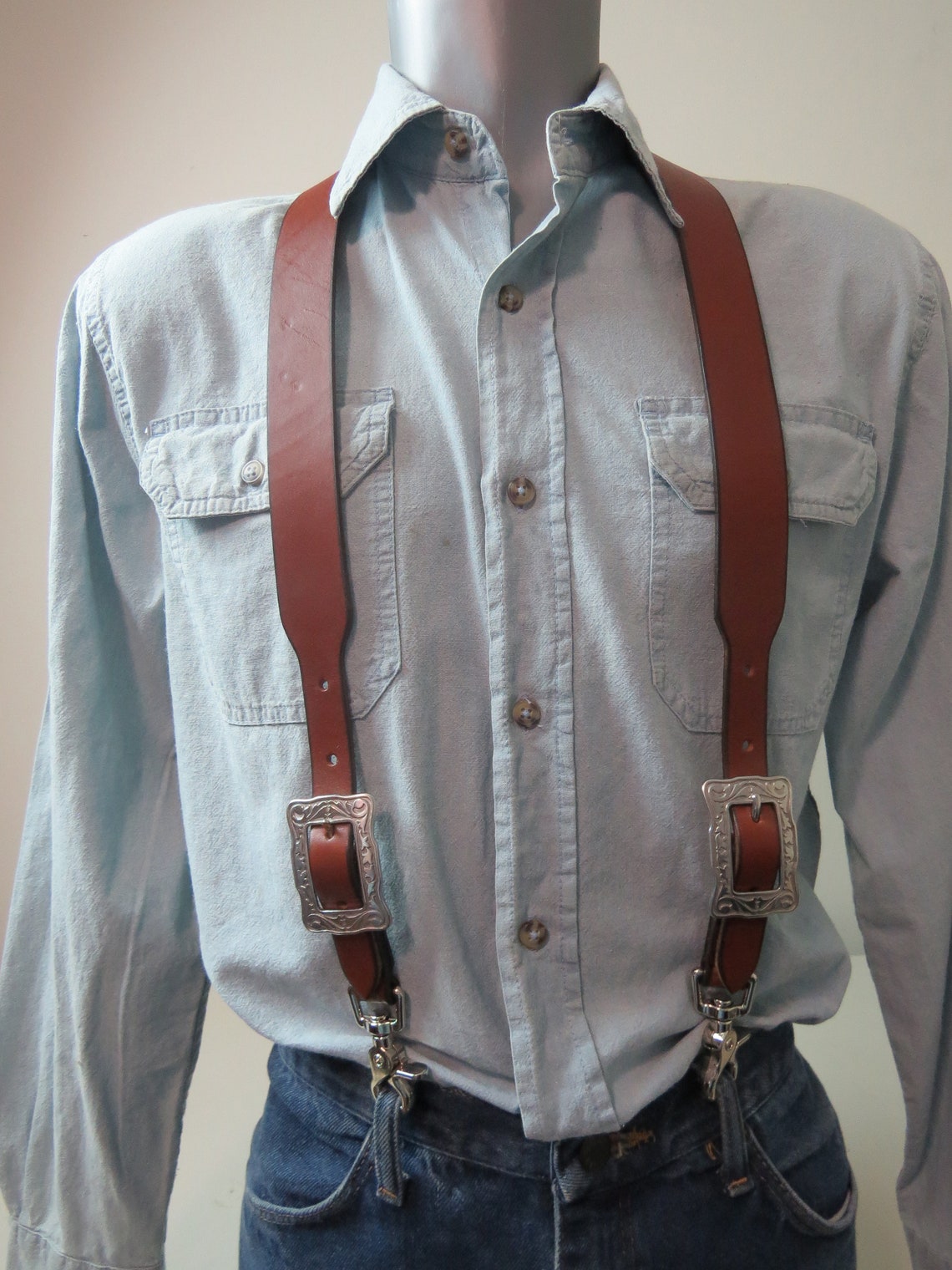 Brown Premium Leather Xback Suspenders With Silver Ring Back Etsy