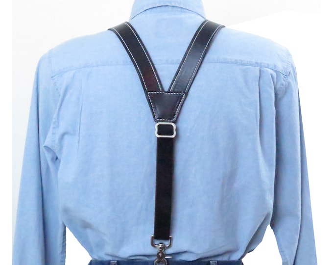 Men's Black Leather Button Suspenders Wedding Men Suspenders Groomsmen Gift Vintage Suspenders