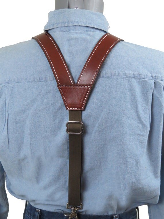3 DAY SALE Brown Barbed Wire Leather Suspenders trigger scissor snaps