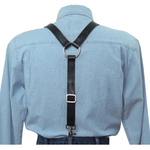 Black Premium Leather Suspenders with Silver Ring Back