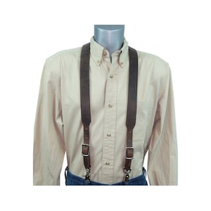 Distressed Dark Brown Premium Leather Suspenders made from Genuine Water Buffalo