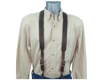 Distressed Dark Brown Premium Leather Suspenders made from Genuine Water Buffalo