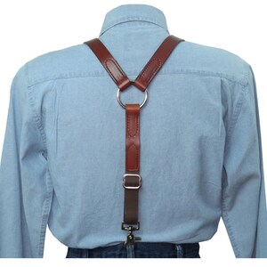 Brown Premium Leather Suspenders with Silver Ring Back