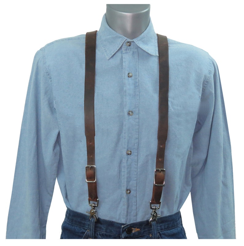 Distressed Dark Brown Premium Leather Suspenders With Silver Etsy